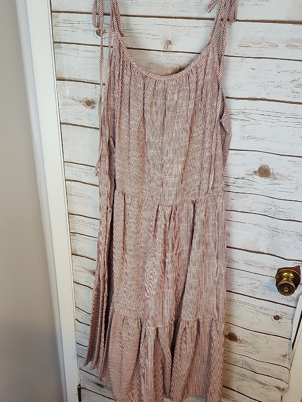 Women’s Striped Tie-Shoulder Maxi Sun Dress in Red & Cream Stripes New